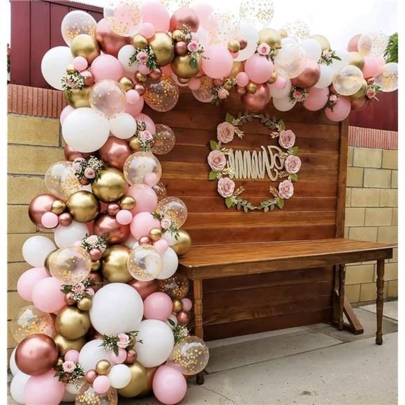 RoseGold PinkWhite Balloon GarlandArch 160PCS with Confetti Balloons Baby Shower - Picture 1 of 6